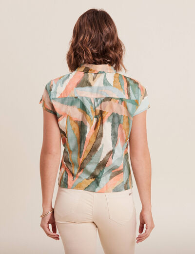 Chemise manches courtes nouée multicolore femme