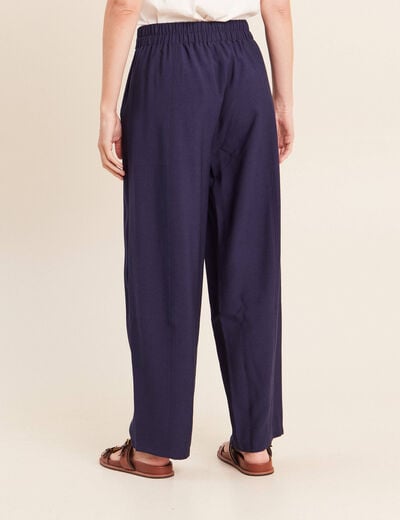 Pantalon large taille haute bleu marine femme