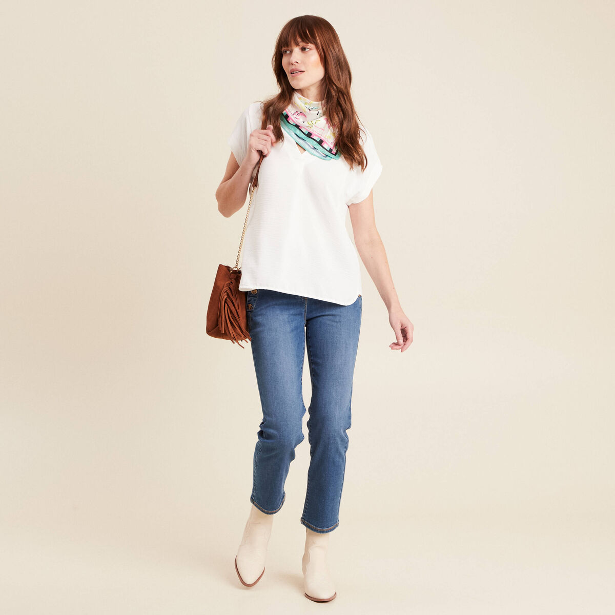 Blouse manches courtes ecru femme