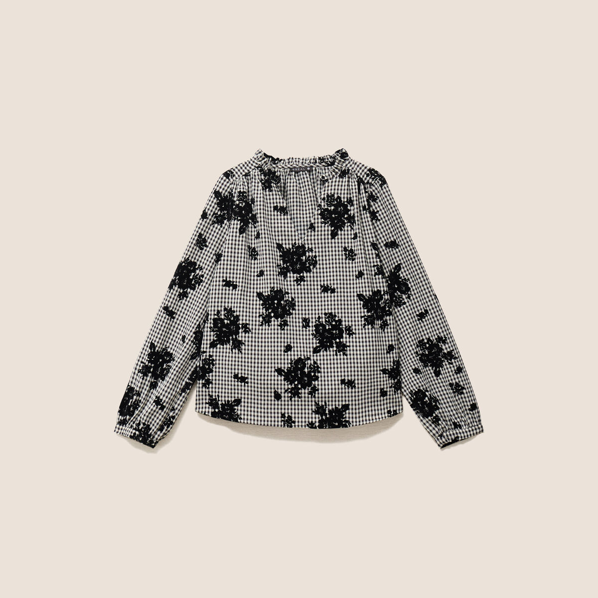 Blouse col v manches longues bleu femme