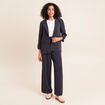 Veste longue droite col tailleur bleu femme