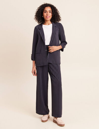 Veste longue droite col tailleur bleu femme
