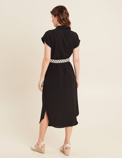 Robe chemise droite ceinturée noir femme