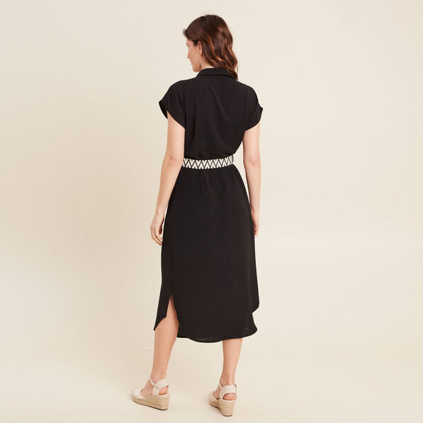 Robe chemise droite ceinturée noir femme