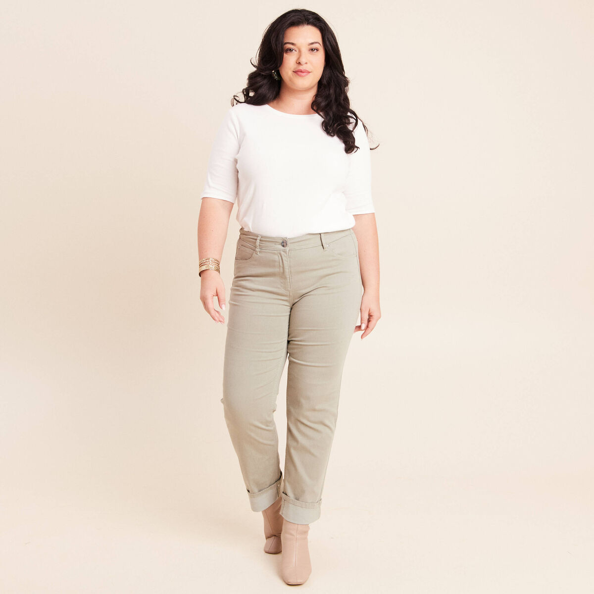 Pantalon coupe mom 7/8&egrave;me vert clair femme