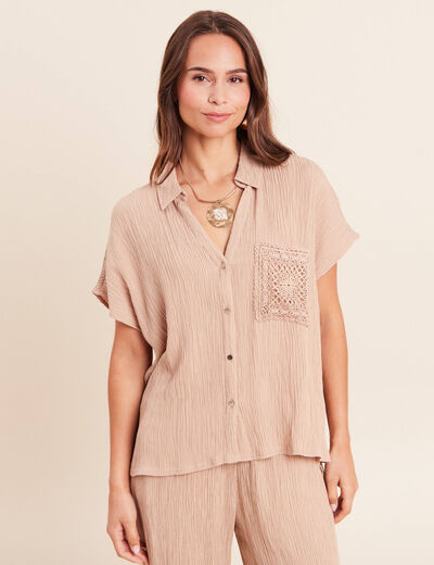 Chemise ample courte manches courtes sable femme