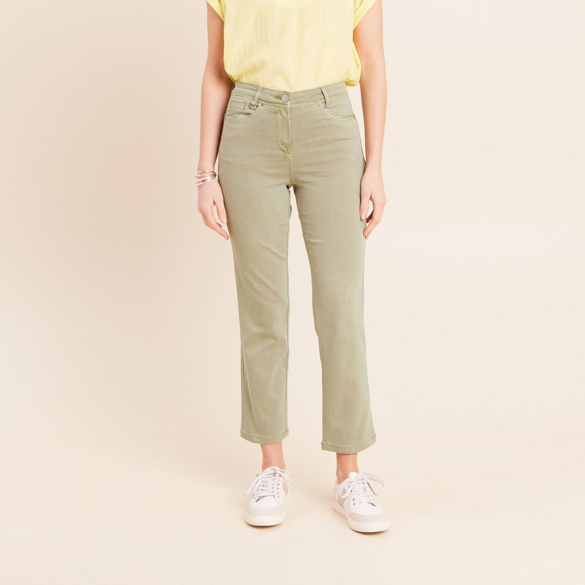 Jean coupe droite 7/8&egrave;me vert clair femme