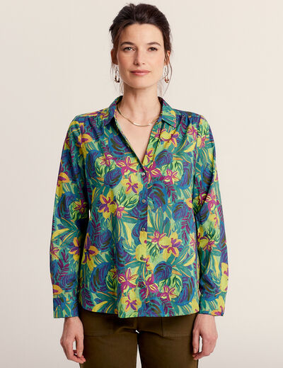Chemise manches longues vert fluo femme
