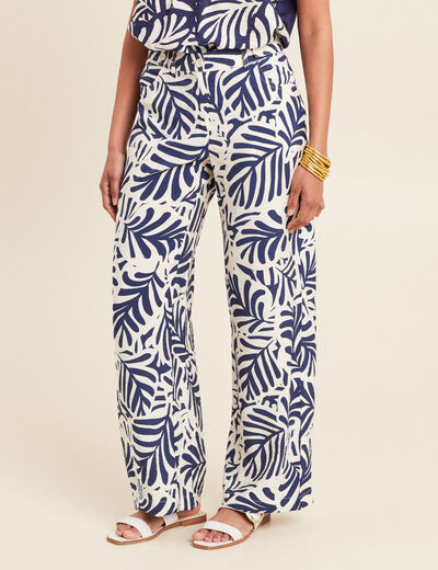 Pantalon flou taille haute blanc femme