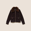 Blouson droit velours manches longues marron fonc&eacute; femme