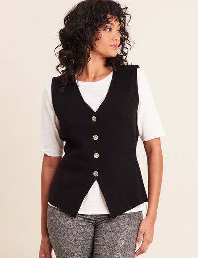 Gilet droit mi-long sans manches noir femme
