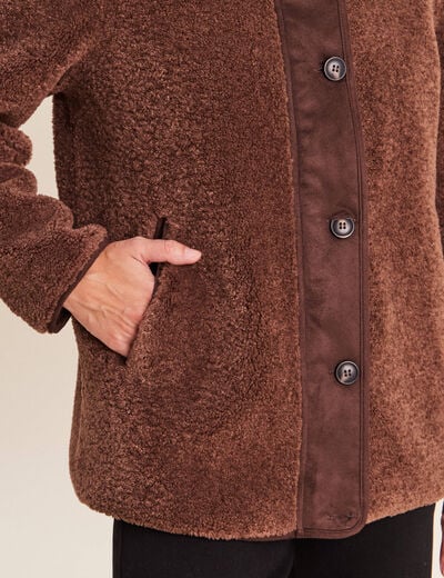 Manteau manches longues col montant marron fonc&eacute; femme
