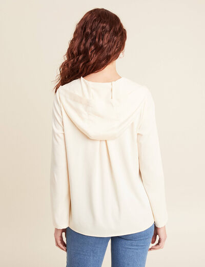 Blouse manches 3/4 à capuche ecru femme