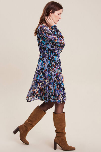 Robe évasée manches longues bleu femme