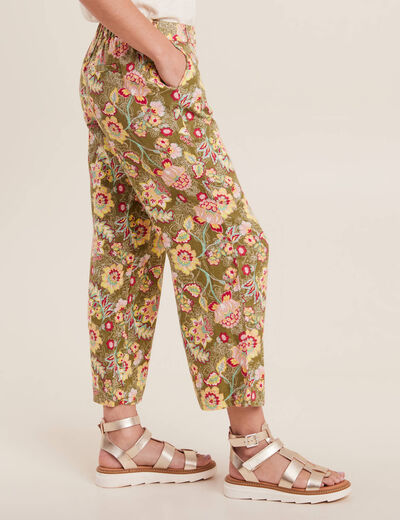 Pantalon large 7/8ème vert kaki femme