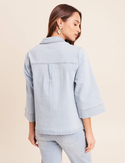 Chemise jean col chemise manches 3/4 blanc femme