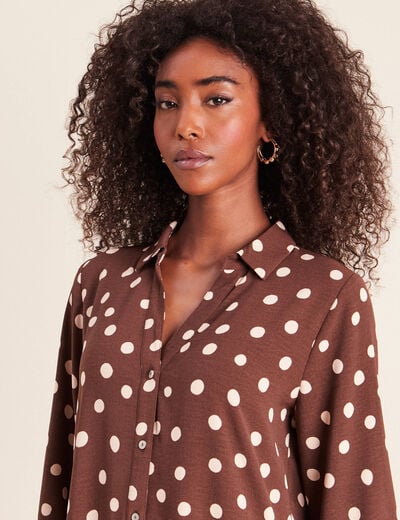 Robe courte &eacute;vas&eacute;e col chemise marron femme