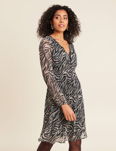 Robe zébrée à sequins évasée noir femme