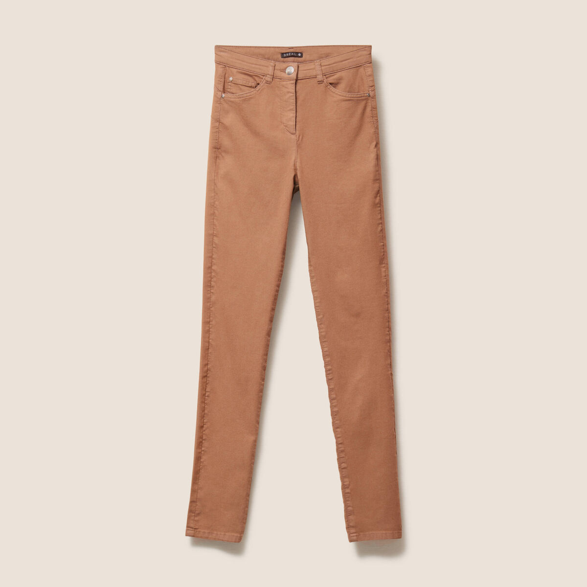 Pantalon léger taille haute long marron femme