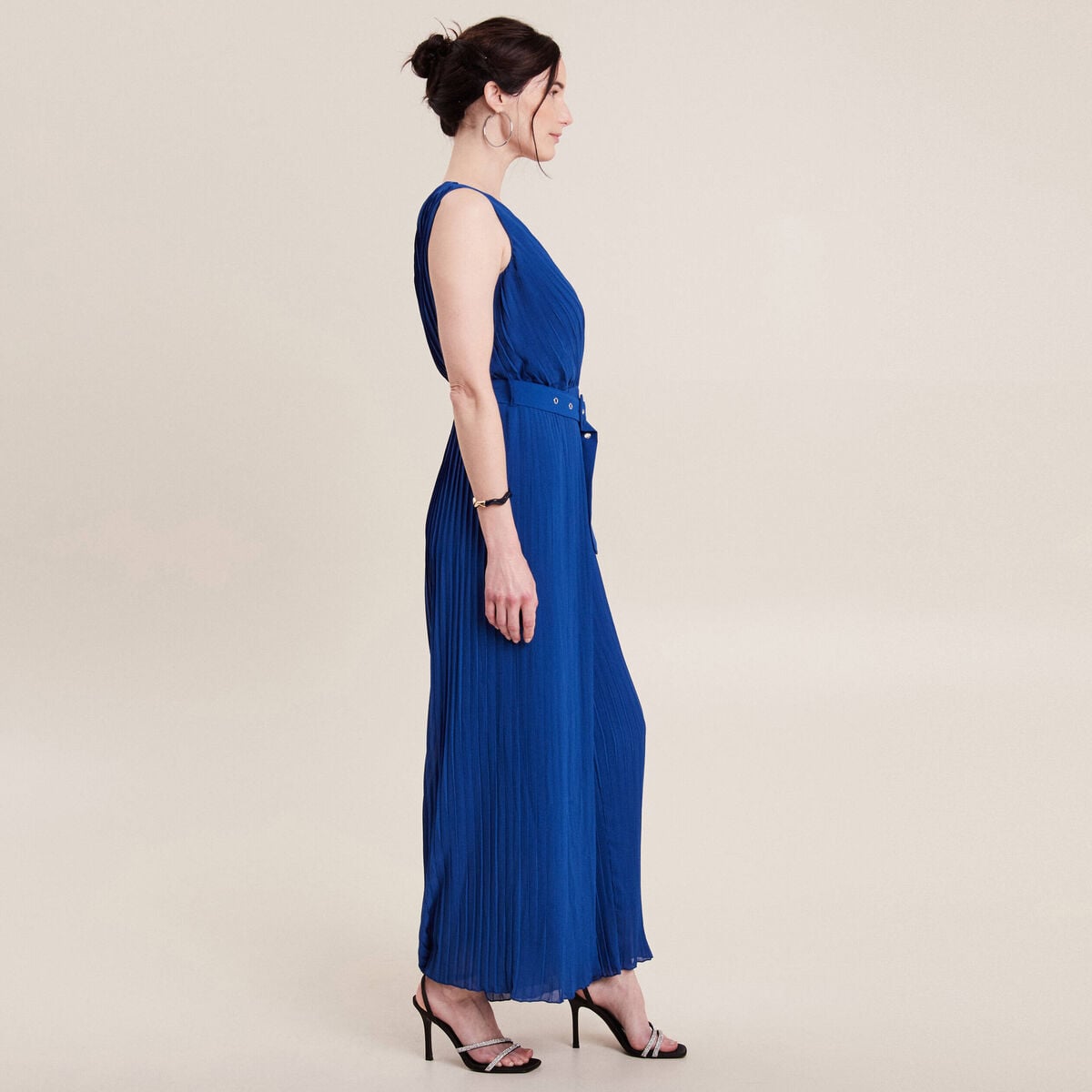 Combinaison pantalon pliss&eacute;e bleu electrique femme