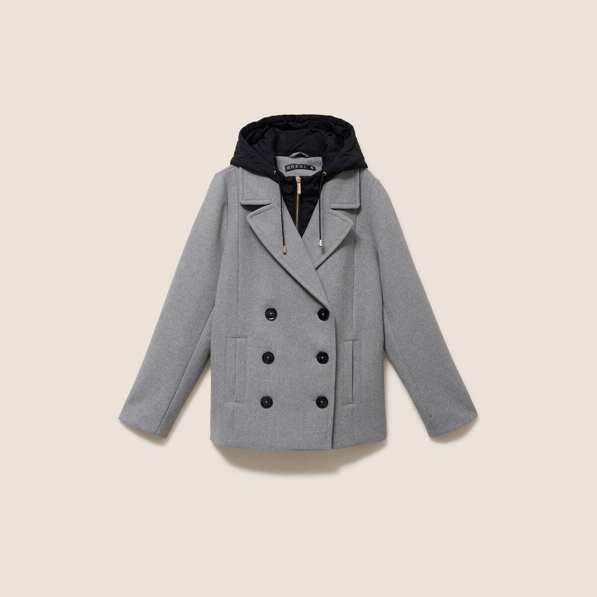 Caban doubl&eacute; avec capuche gris clair femme