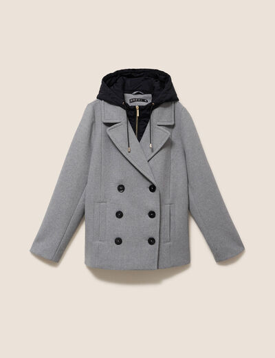 Caban doubl&eacute; avec capuche gris clair femme