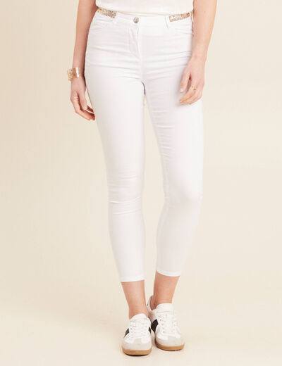 Pantalon ajusté sequins blanc femme
