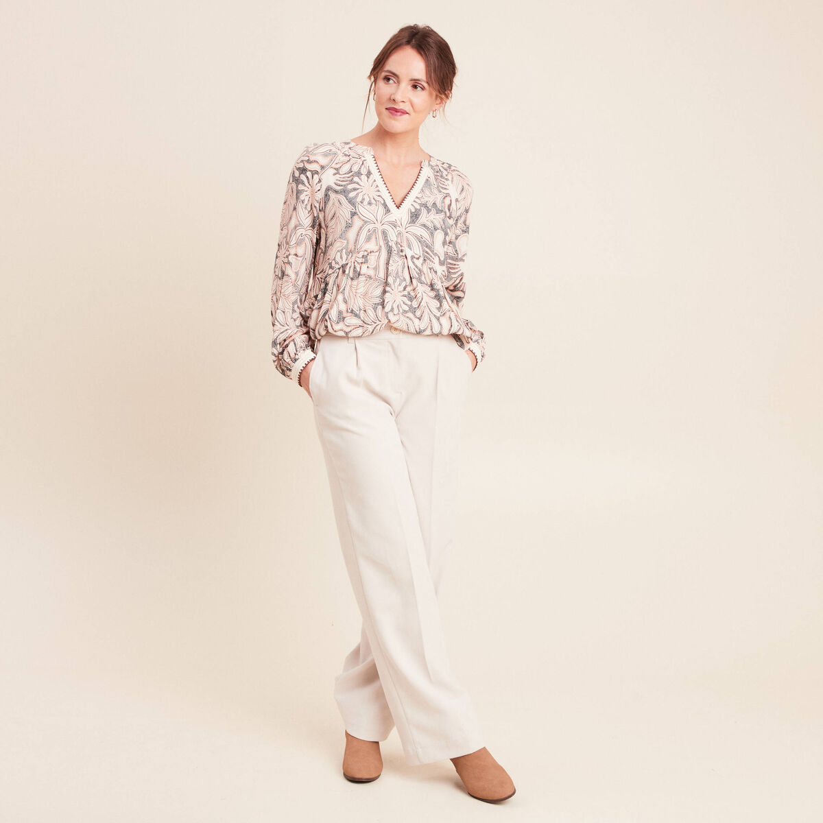 Blouse ample manches longues blanc femme