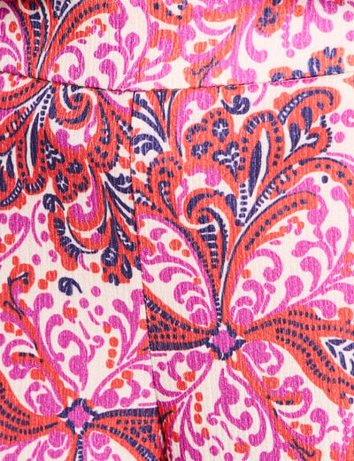 Pantalon large taille haute rose corail femme