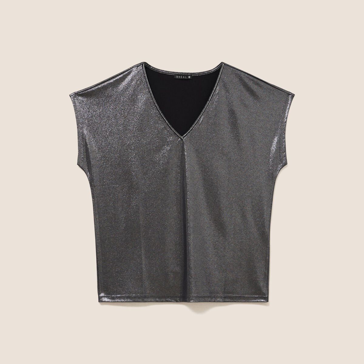 T-shirt col V manches courtes noir femme