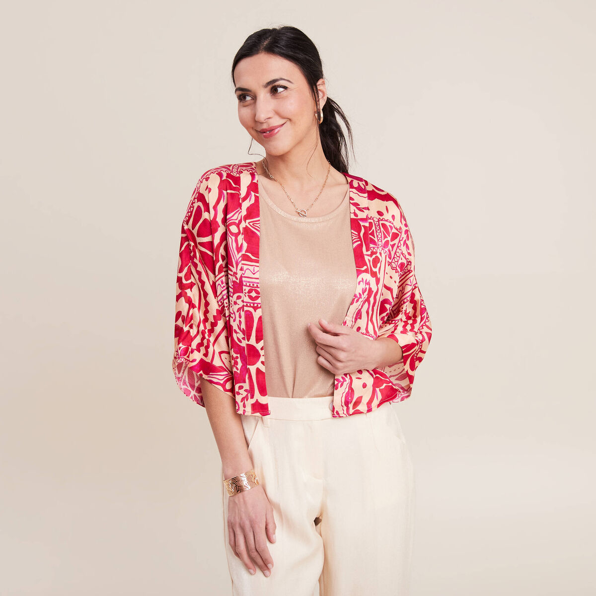 Kimono imprimé rose fushia femme