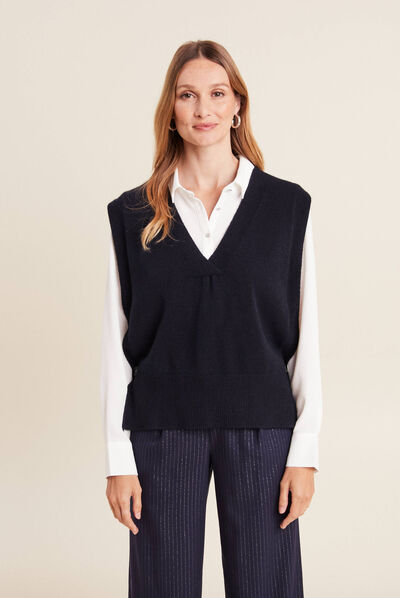 Pull sans manches bleu foncé femme