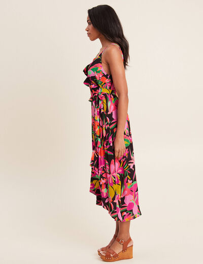 Robe longue portefeuille rose fushia femme