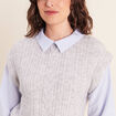 Pull bi-mati&egrave;re col chemise gris clair femme