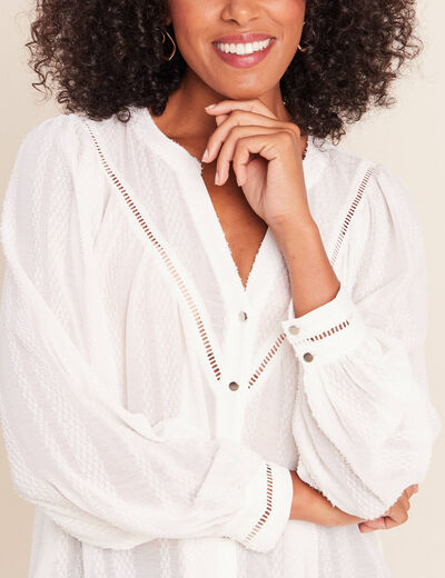 Blouse ample col chemise manches longues ivoire femme