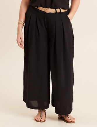 Pantalon jupe-culotte large noir femme