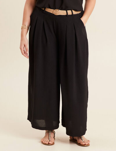 Pantalon jupe-culotte large noir femme