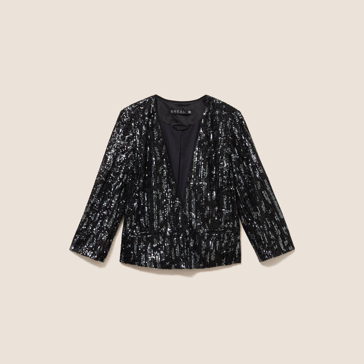 Veste ajust&eacute;e courte &agrave; sequins gris fonc&eacute; femme