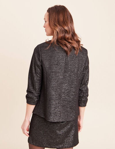 Veste cintr&eacute;e col ch&acirc;le manches 3/4 noir femme