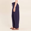 Pantalon large taille haute bleu marine femme