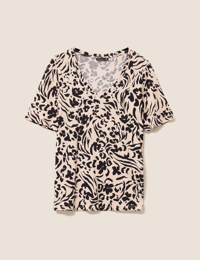 T-shirt col V manches courtes blanc femme