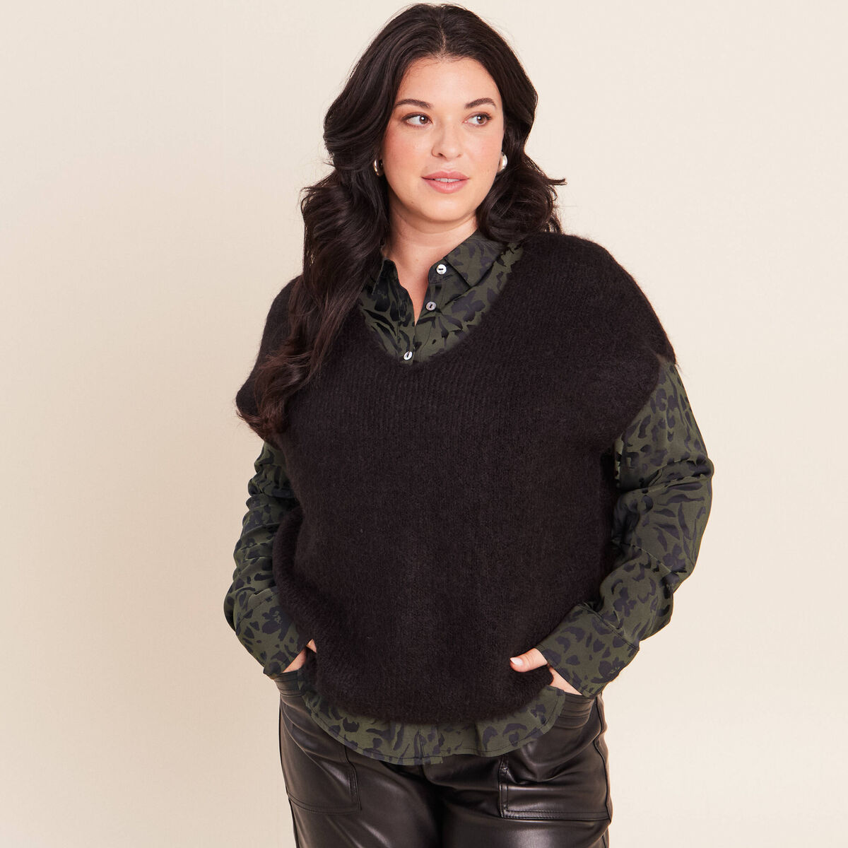 Pull sans manches noir femme