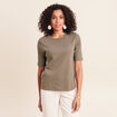T-shirt ajust&eacute; col rond manches coudes vert kaki femme