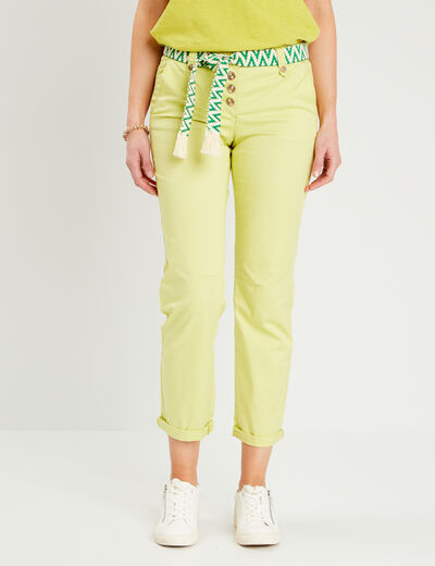 Pantalon droit avec ceinture jaune clair femme