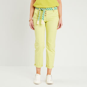 pantalon droit avec ceinture jaune clair femme Pantalon droit avec ceinture jaune clair femme
