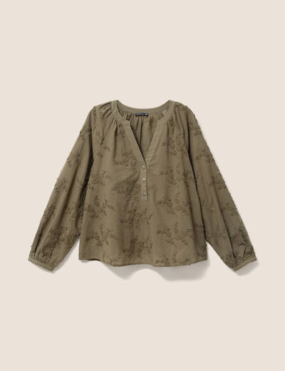 Blouse ample manches longues fluide vert kaki femme