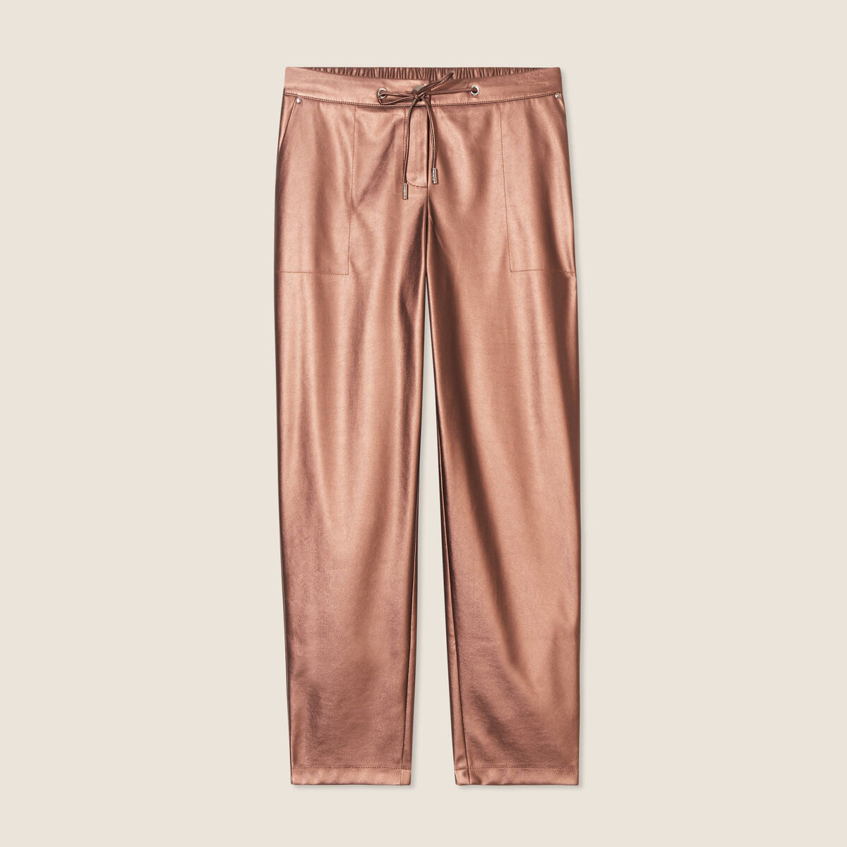 Pantalon ample simili cuir couleur cuivre femme