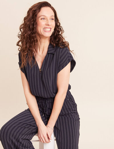 Blouse fluide manches courtes bleu femme