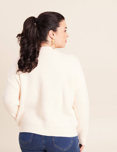 Pull col rond manches longues doubl&eacute; ecru femme