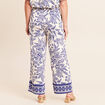 Pantalon large 7/8&egrave;me taille haute bleu femme